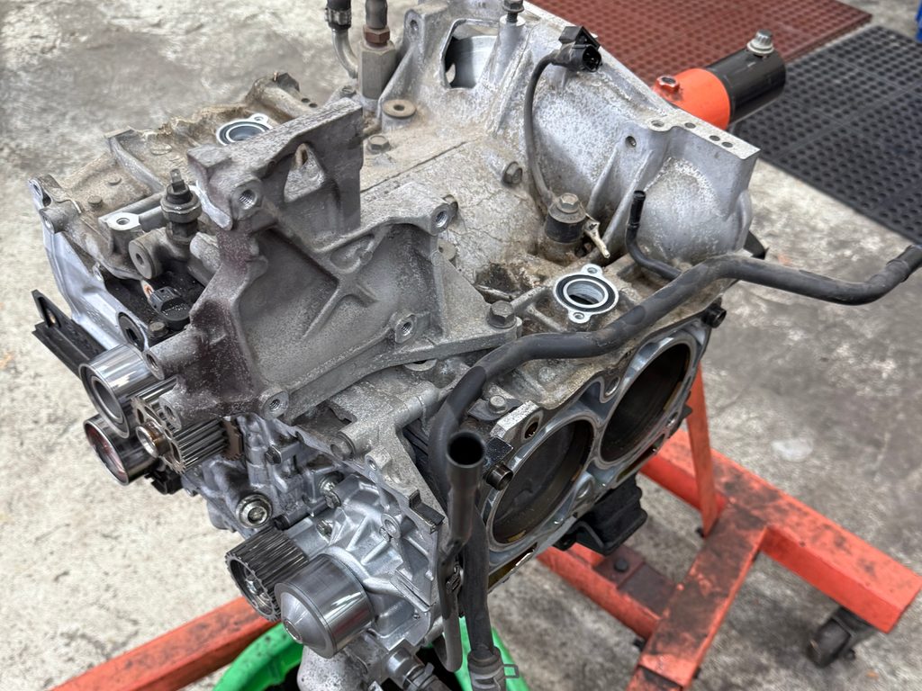 Subaru engine undergoing head gasket repair at Campus Auto Repair in Fort Collins